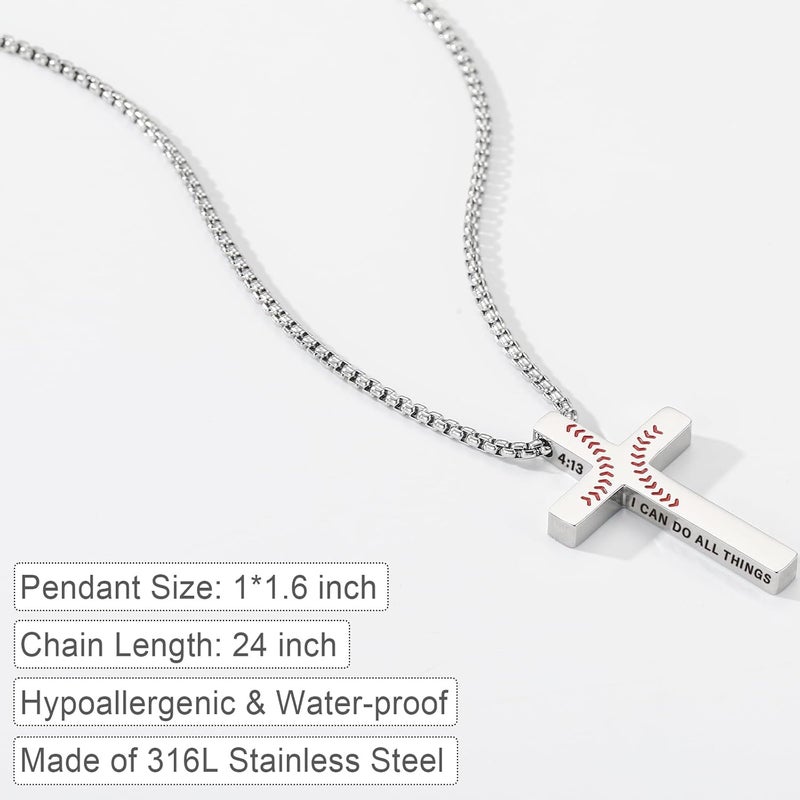 VULETO Baseball Bible Verse Cross Necklace for Boys Men, Stainless Steel Cross Pendant Baseball Valentines Christian Religious Jewelry Christmas Gifts for Teen Boys Kids Teens - Image 3